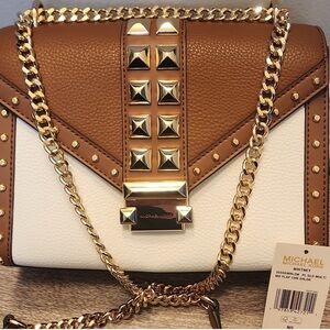 Michael Kors Whitney Crossbody Bag Brown, Gold, White NWT 7” x 91/2” x3”